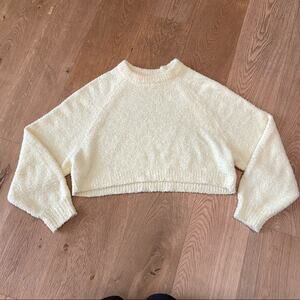 Nia - Cropped Raglan Knit Sweater in Lemon
